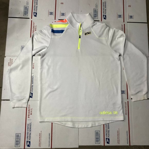 Adidas Golf Mens Tri-Color White 1/4 Zip Long Sleeve Breathable Sweater - Picture 2 of 7